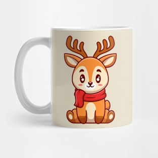 Cute Deer Sitting And Wearing Scarf Cartoon Mug